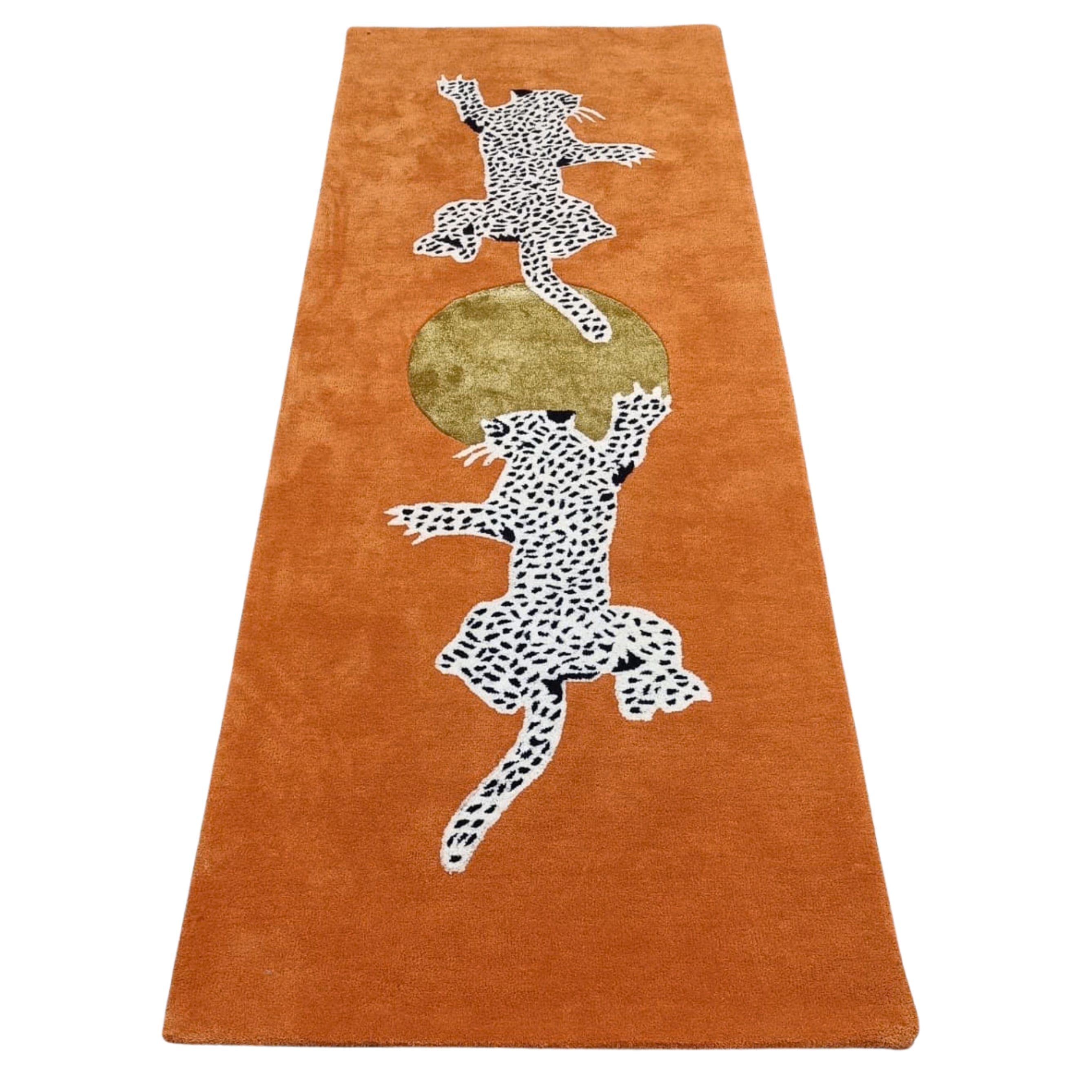 Leopards on Silky Road Tufted Rug Runner - Orange