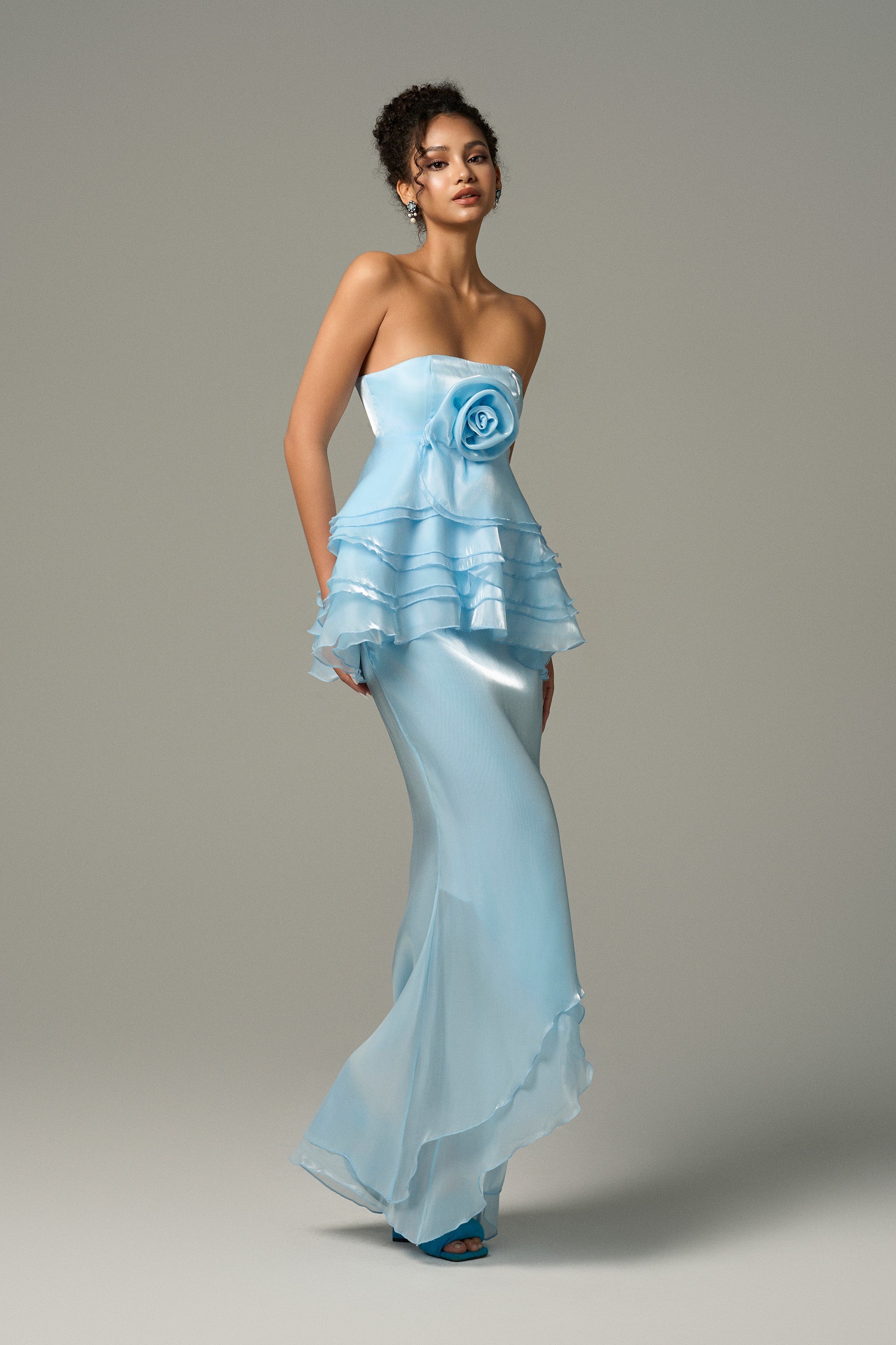 Lustrous Two Pieces Layered Silk Maxi Dress