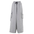 Gray Linen Cargo Palazzo Pants with Drawstring
