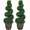 Set of 2 Decorative Artificial Plants Topiary Spiral Boxwood Trees in Pot, 90cm, Light Green