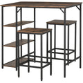 Industrial Bar Table Set for 2 with Storage Shelf, Rustic Brown