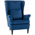 Wingback Accent Chair with High Back & Pillow, Velvet-Feel, Solid Wood Legs, Blue