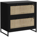2-Drawer Rattan Filing Cabinet with Lock & Adjustable Hanging Bar for Letters, Black