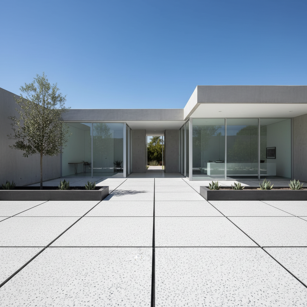 Losa hormigon blanco con vidrio azul 75x75 cm