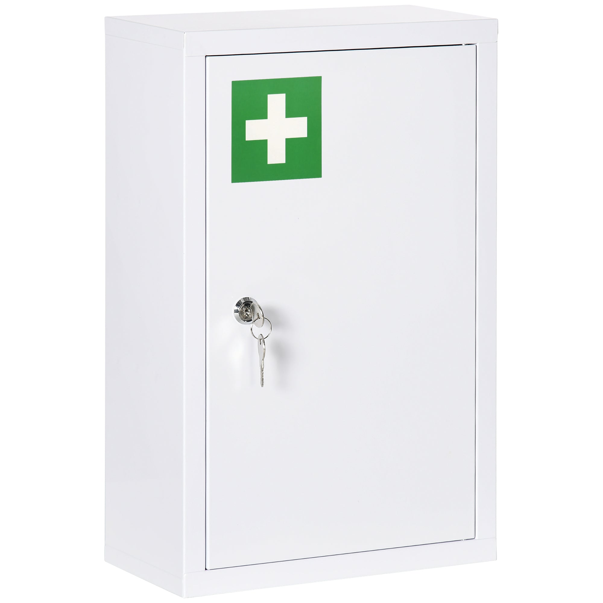 12" x 18" Wall Medicine Cabinet with Lock, 3 Tier Steel Wall Cabinet for Bathroom, White