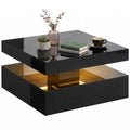 LED 2-Tier Coffee Table with Storage and Remote for Living Room, High Gloss Black