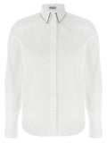 Brunello Cucinelli Monile-Trimmed Cotton-Blend Shirt — White