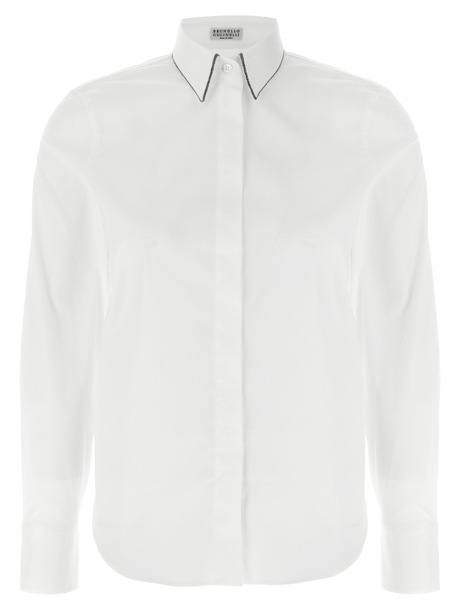Brunello Cucinelli Monile-Trimmed Cotton-Blend Shirt — White