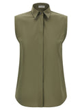 Brunello Cucinelli Monile Trim Collar Blouse — Olive