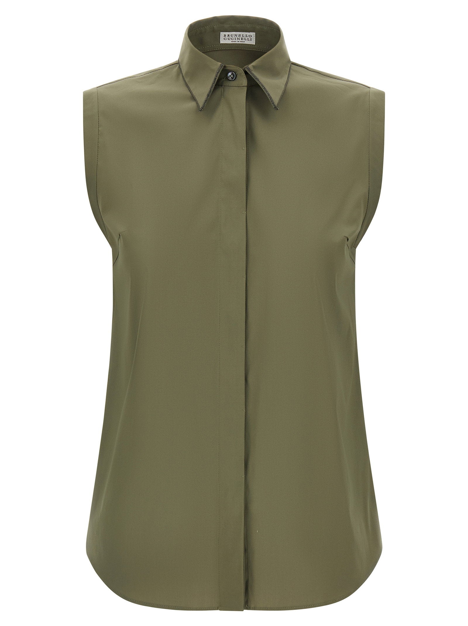 Brunello Cucinelli Monile Trim Collar Blouse — Olive