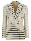 Brunello Cucinelli Striped Cotton Knit Blazer — Cream