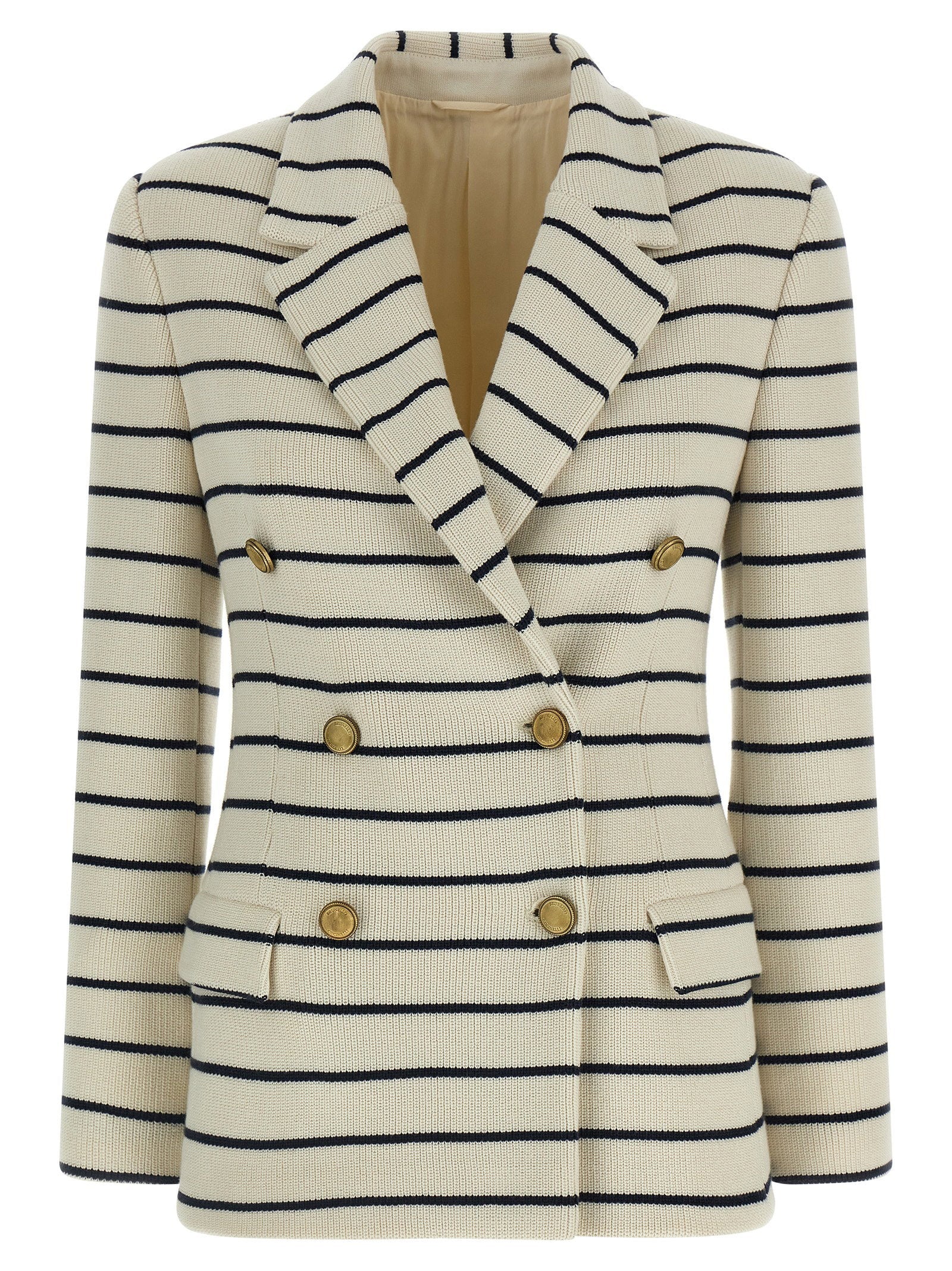 Brunello Cucinelli Striped Cotton Knit Blazer — Cream