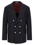 Brunello Cucinelli Double-Breasted Virgin Wool Blazer — Navy