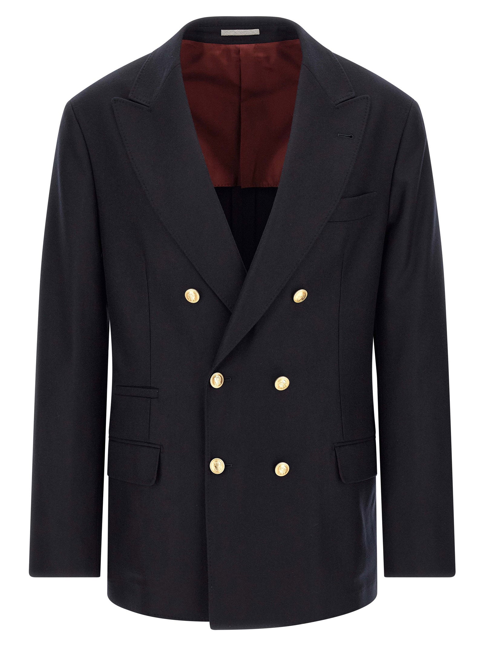 Brunello Cucinelli Double-Breasted Virgin Wool Blazer — Navy