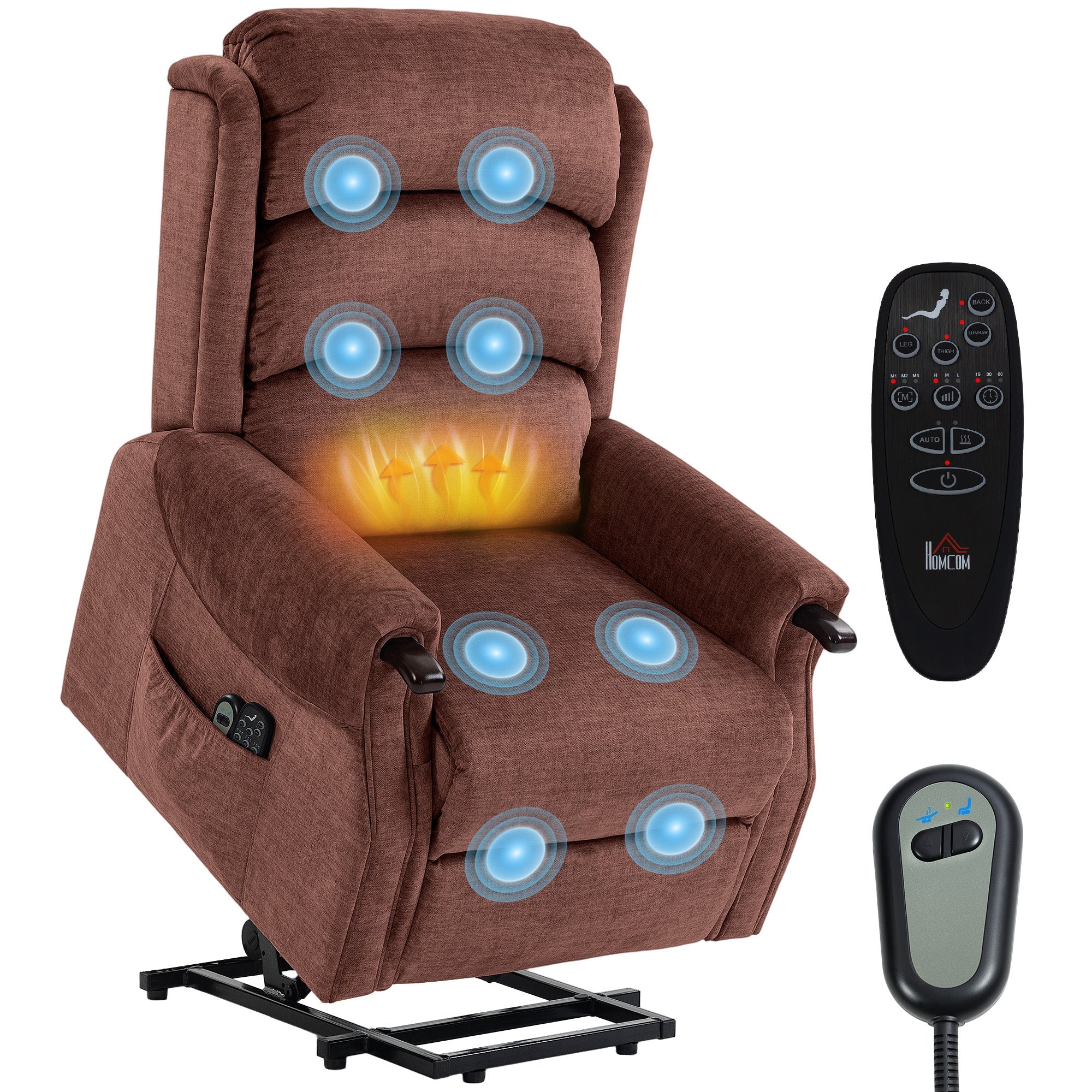 Power Lift Recliner with Vibration Massage, Heat & Remote Control, Brown