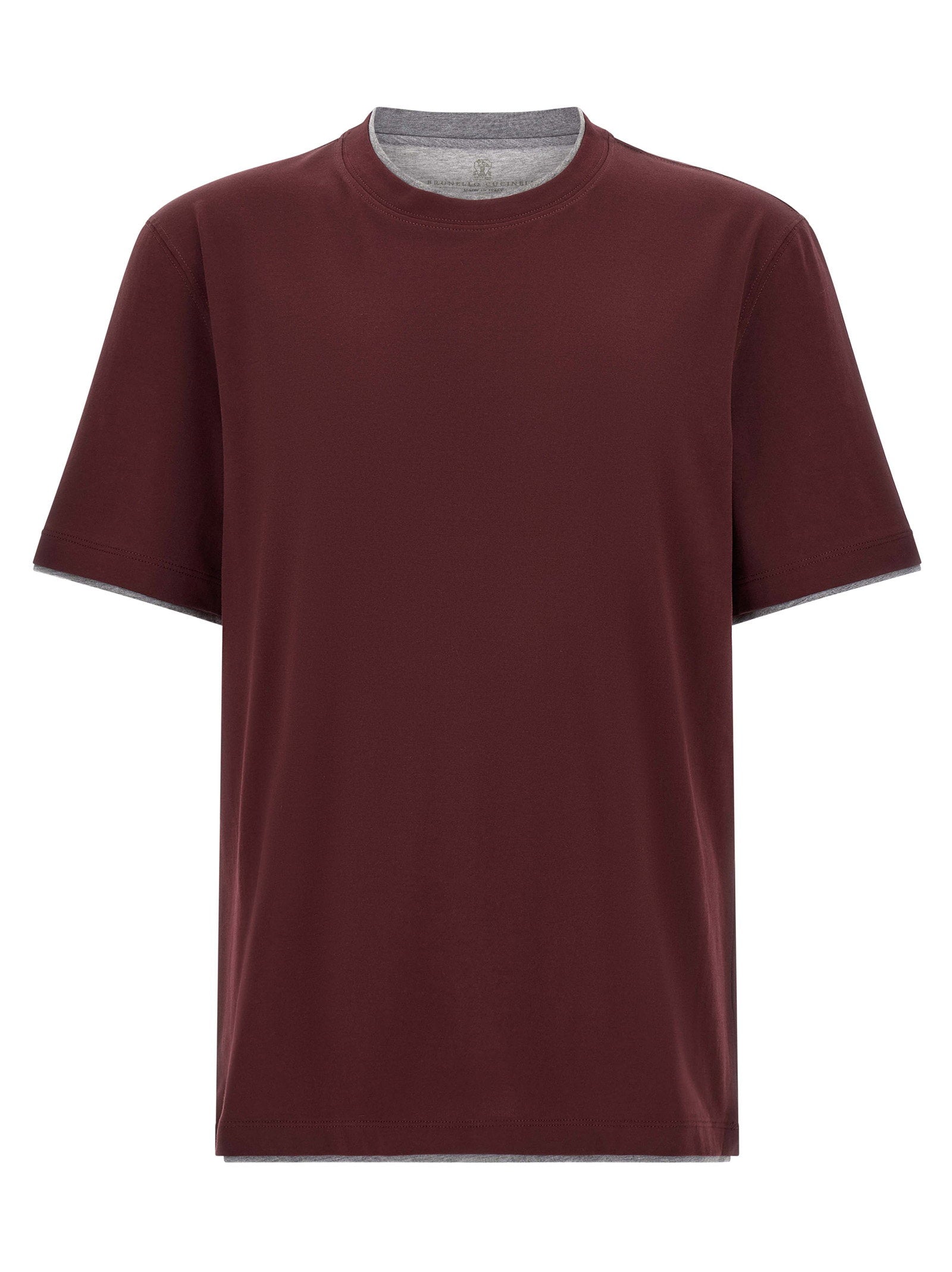 Brunello Cucinelli Double Layer Cotton Jersey T-shirt — Burgundy