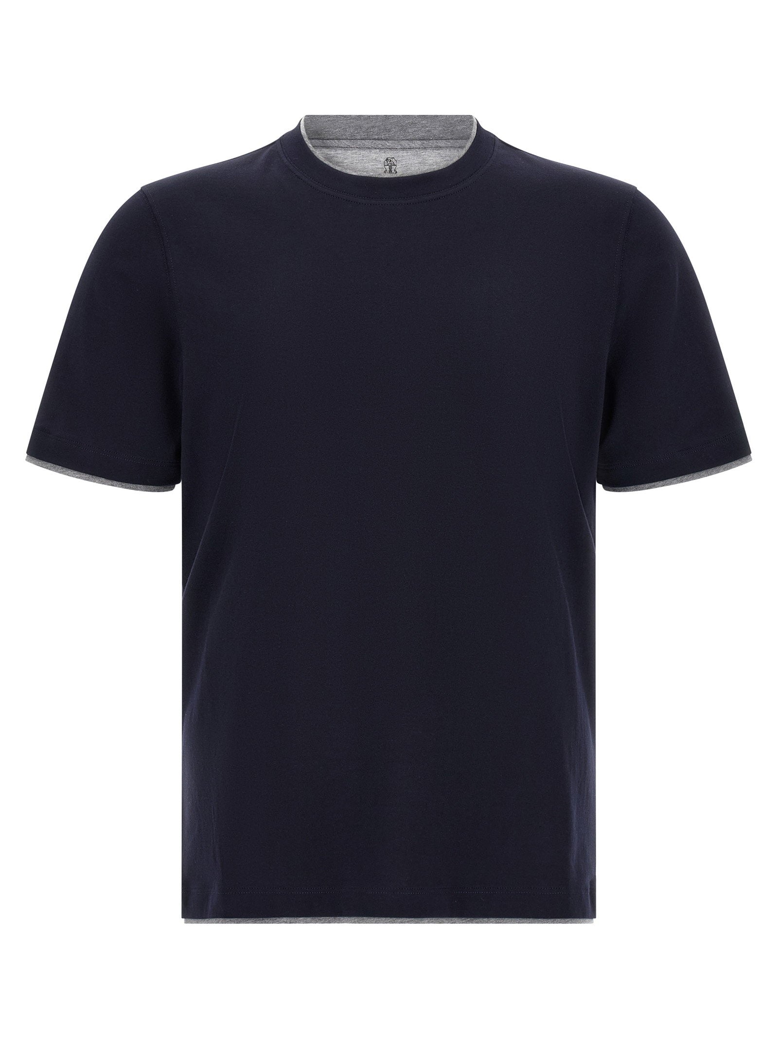 Brunello Cucinelli Double Layer Piped T-shirt — Navy