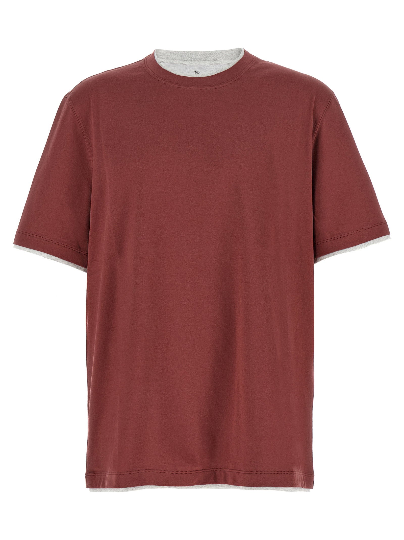 Brunello Cucinelli Double Layer Cotton T-Shirt — Burgundy