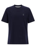Brunello Cucinelli Logo-Print Cotton Jersey T-shirt — Navy