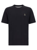 Brunello Cucinelli Logo-Embroidered Cotton T-shirt — Black