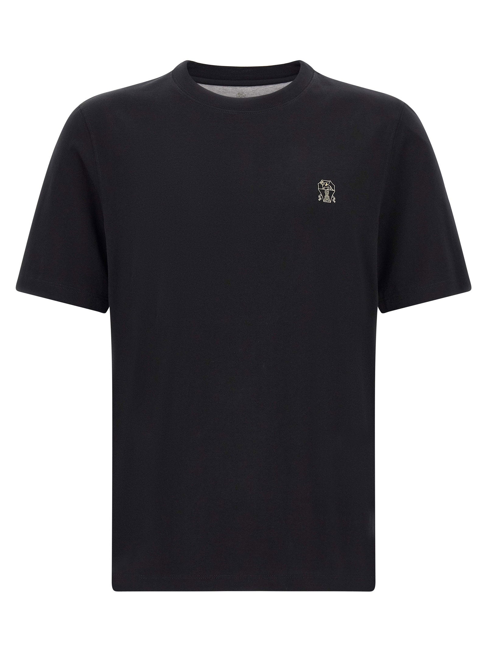 Brunello Cucinelli Logo-Embroidered Cotton T-shirt — Black
