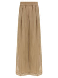 Brunello Cucinelli Loose Track Cotton Organza Trousers — Beige