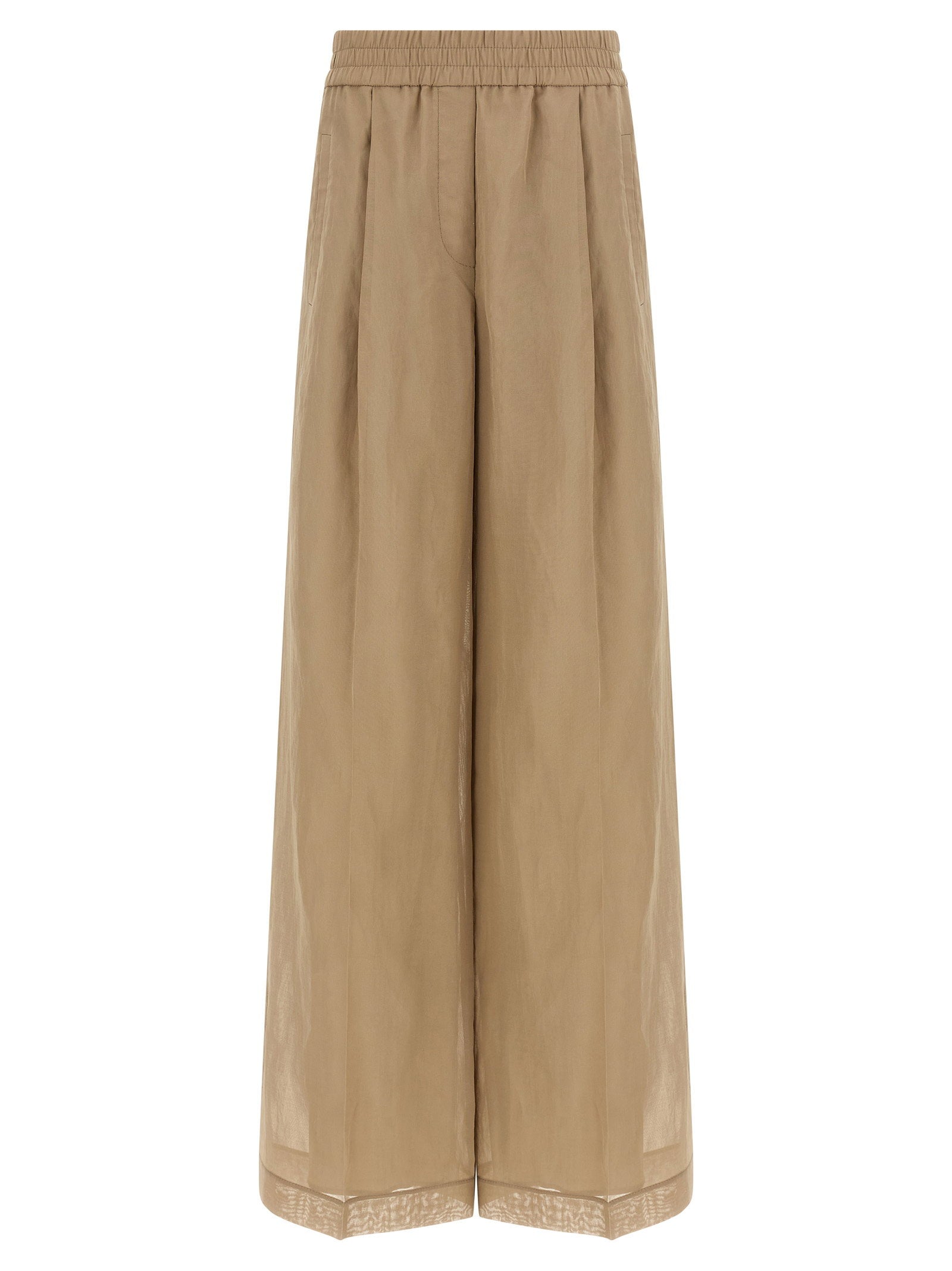 Brunello Cucinelli Loose Track Cotton Organza Trousers — Beige