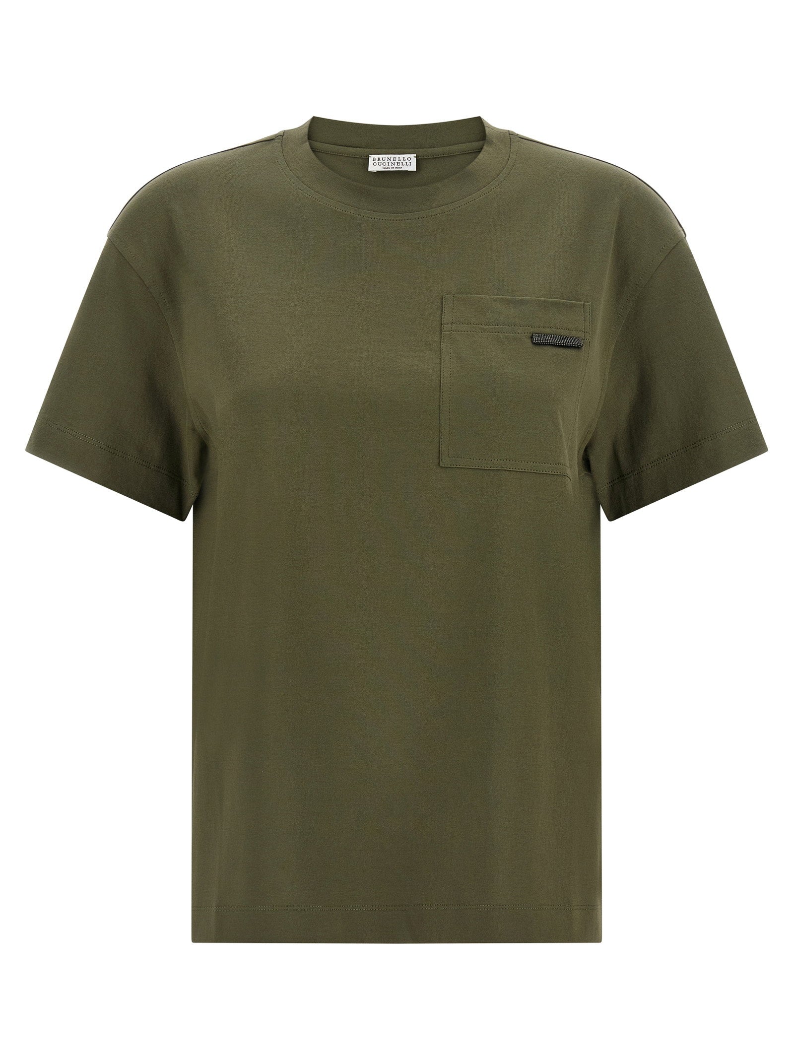 Brunello Cucinelli Shiny Tab Pocket T-Shirt — Olive