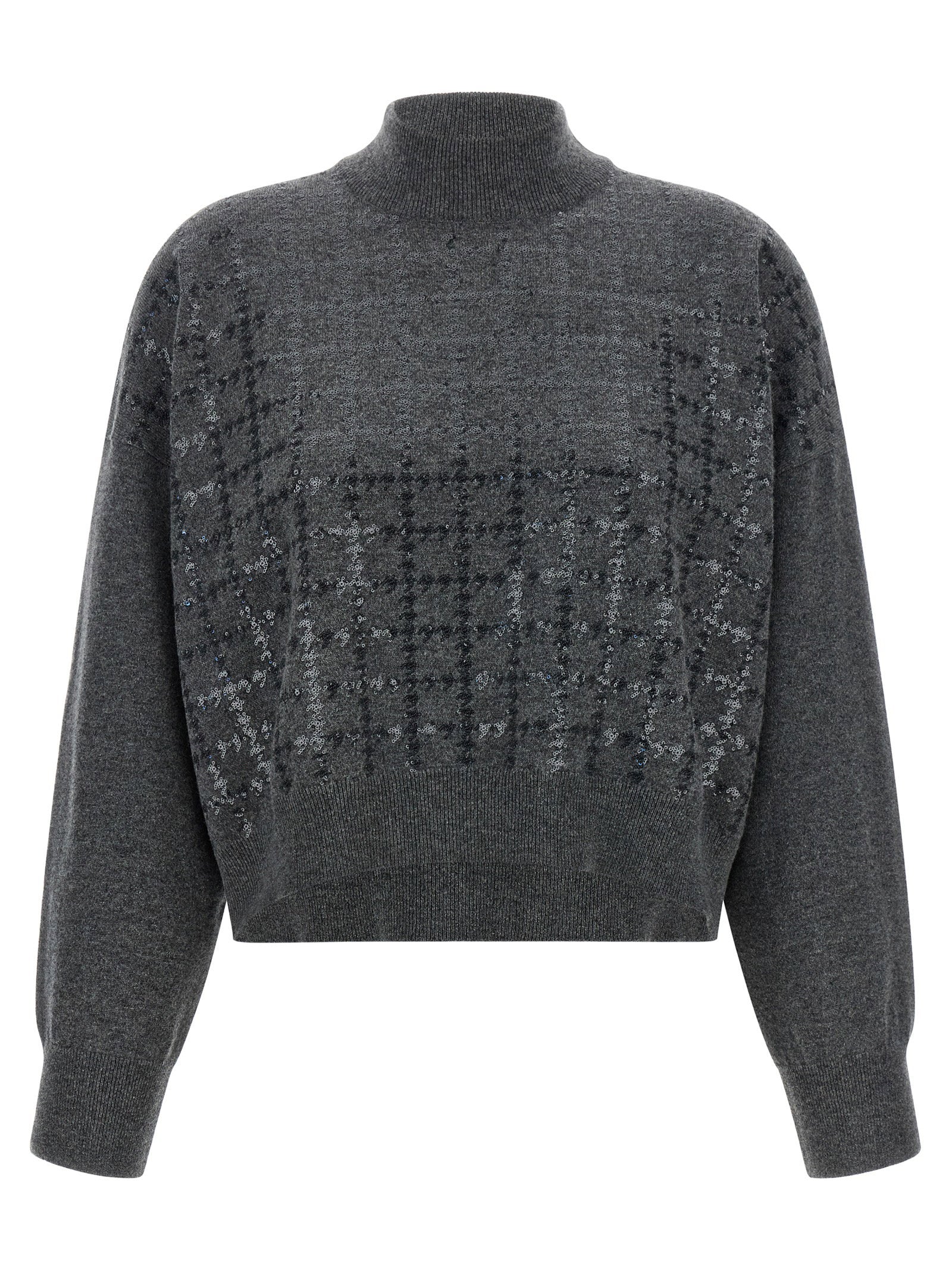 Brunello Cucinelli Sequin-Embellished Cashmere Sweater — Charcoal