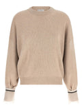 Brunello Cucinelli Removable Monile Silk Cuffs Sweater — Beige
