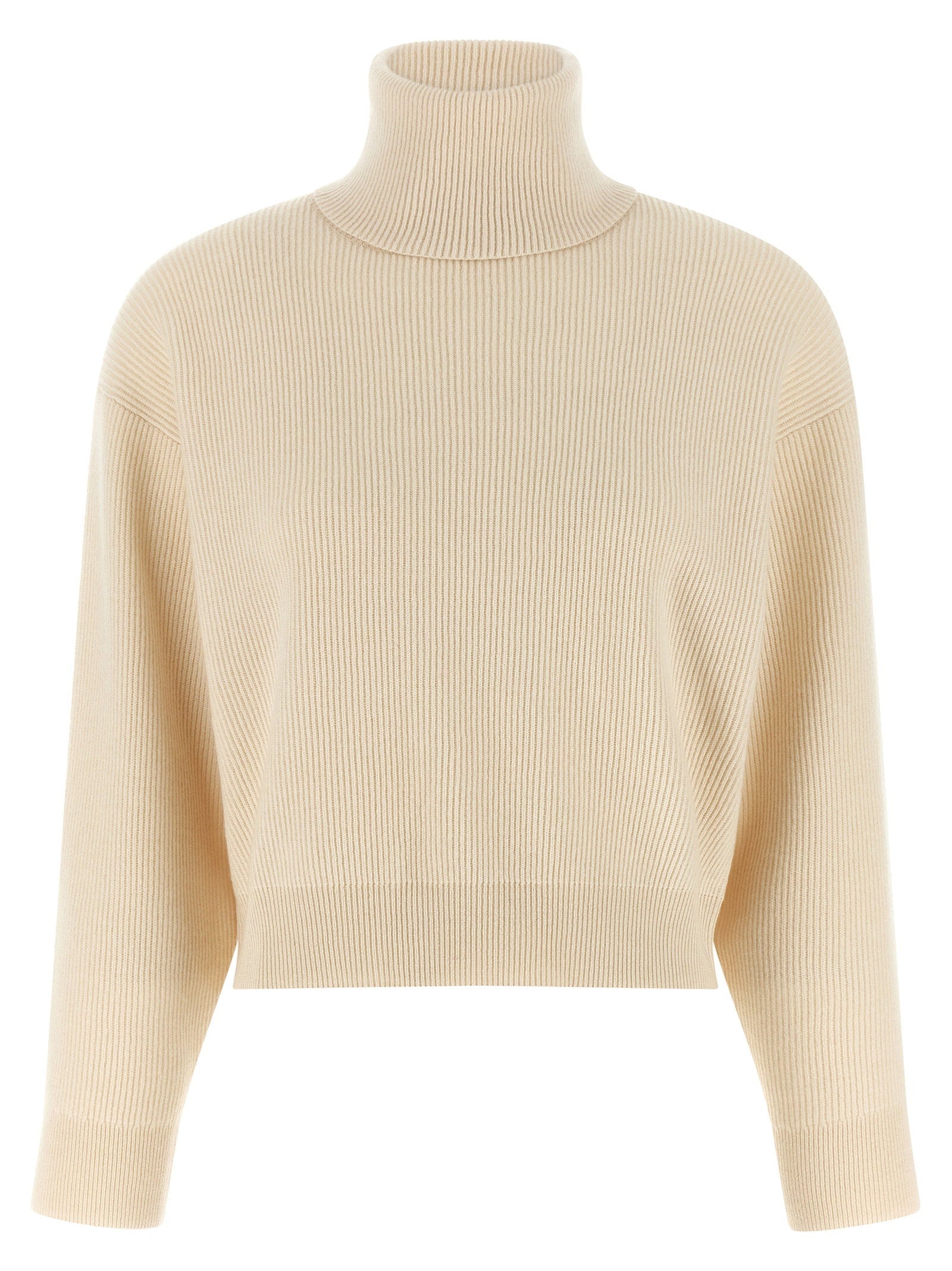 Brunello Cucinelli English Ribbed Virgin Wool Cashmere Sweater — Cream