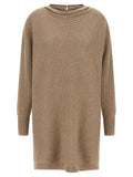Brunello Cucinelli Precious Collar Dress — Beige