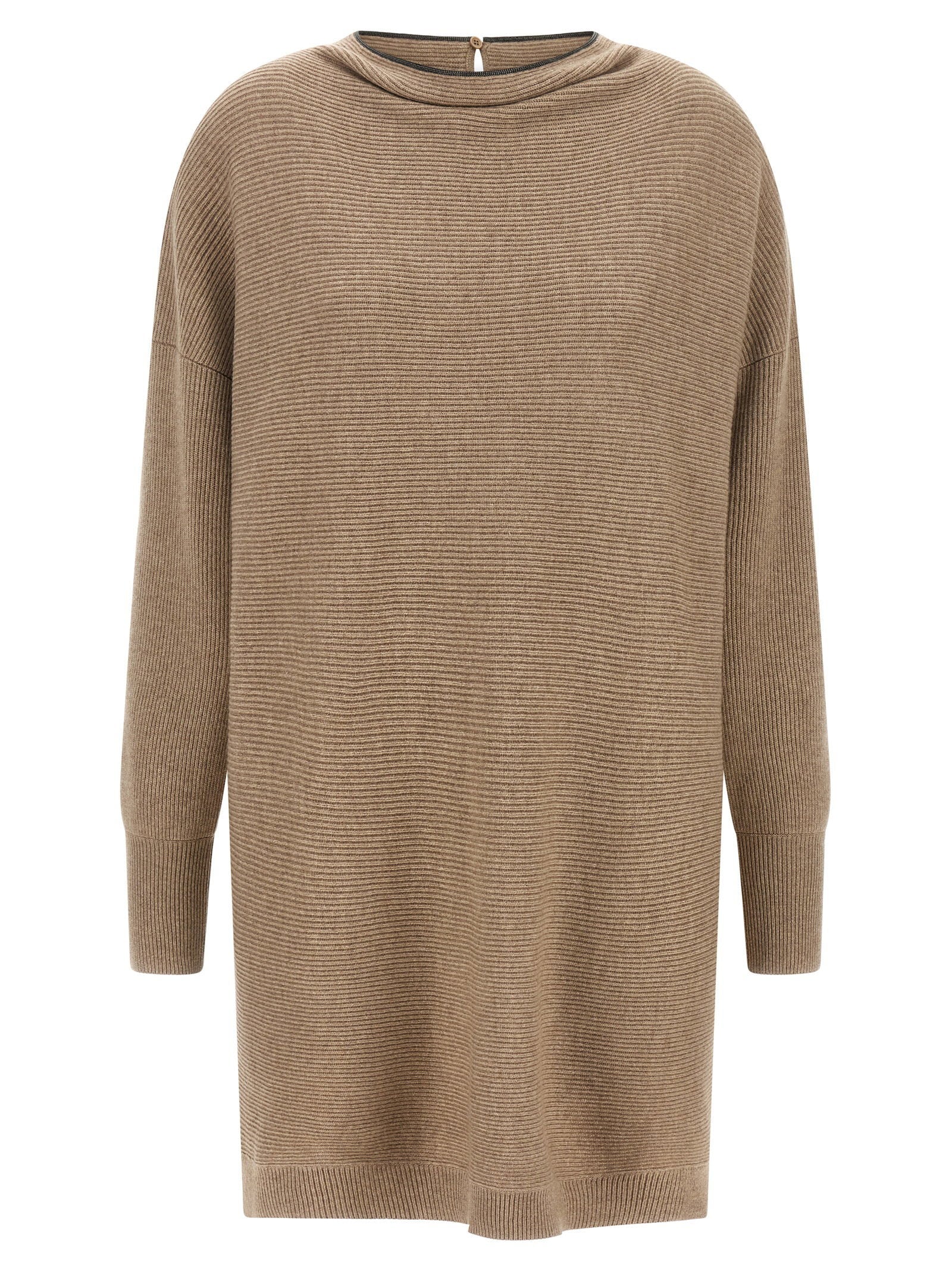 Brunello Cucinelli Precious Collar Dress — Beige