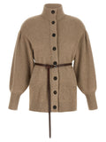 Brunello Cucinelli English Half-Ribbed Virgin Wool Cardigan — Beige