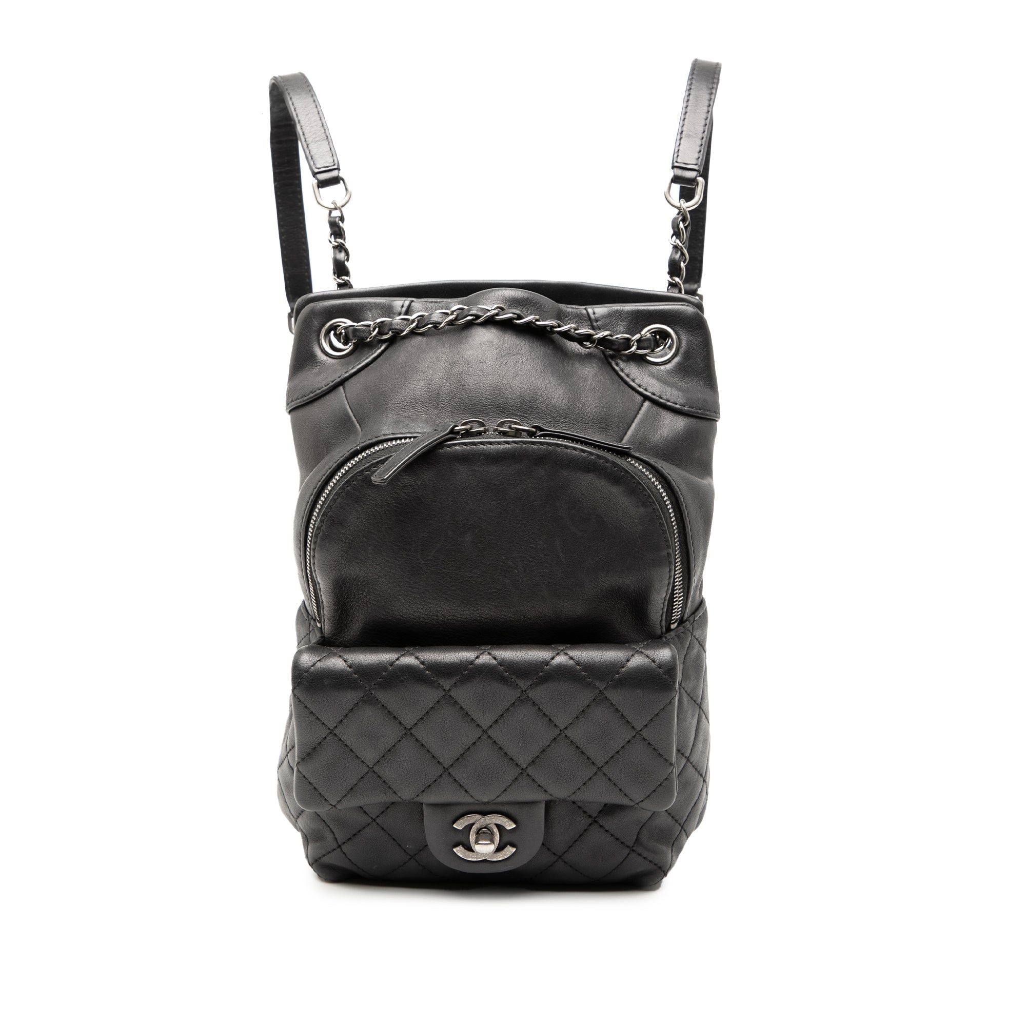 Small CC Calfskin Drawstring Flap Backpack