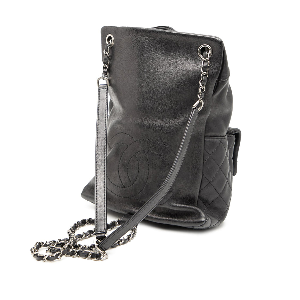 Small CC Calfskin Drawstring Flap Backpack