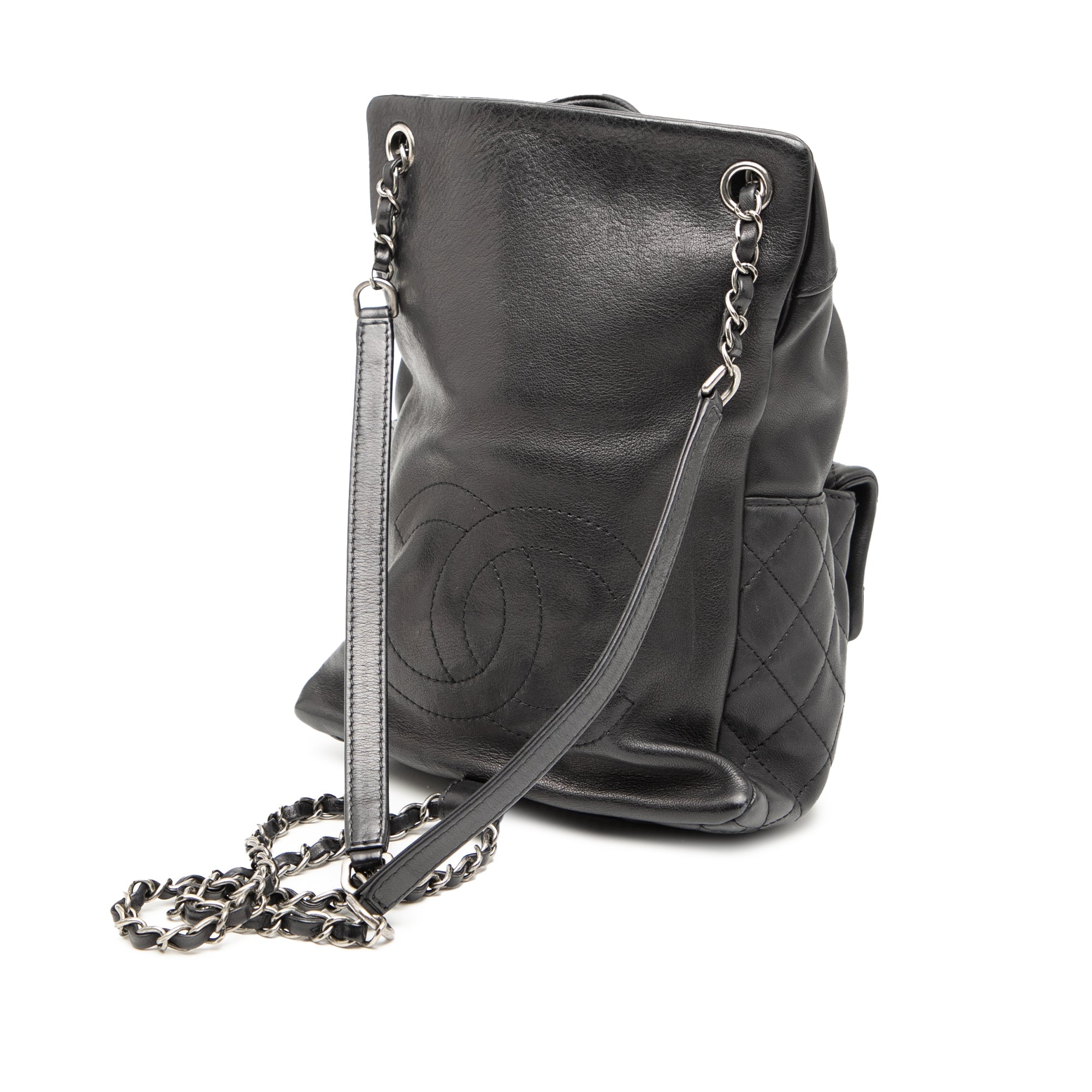 Small CC Calfskin Drawstring Flap Backpack