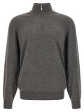 Brunello Cucinelli Half-Zip Cashmere Sweater — Gray
