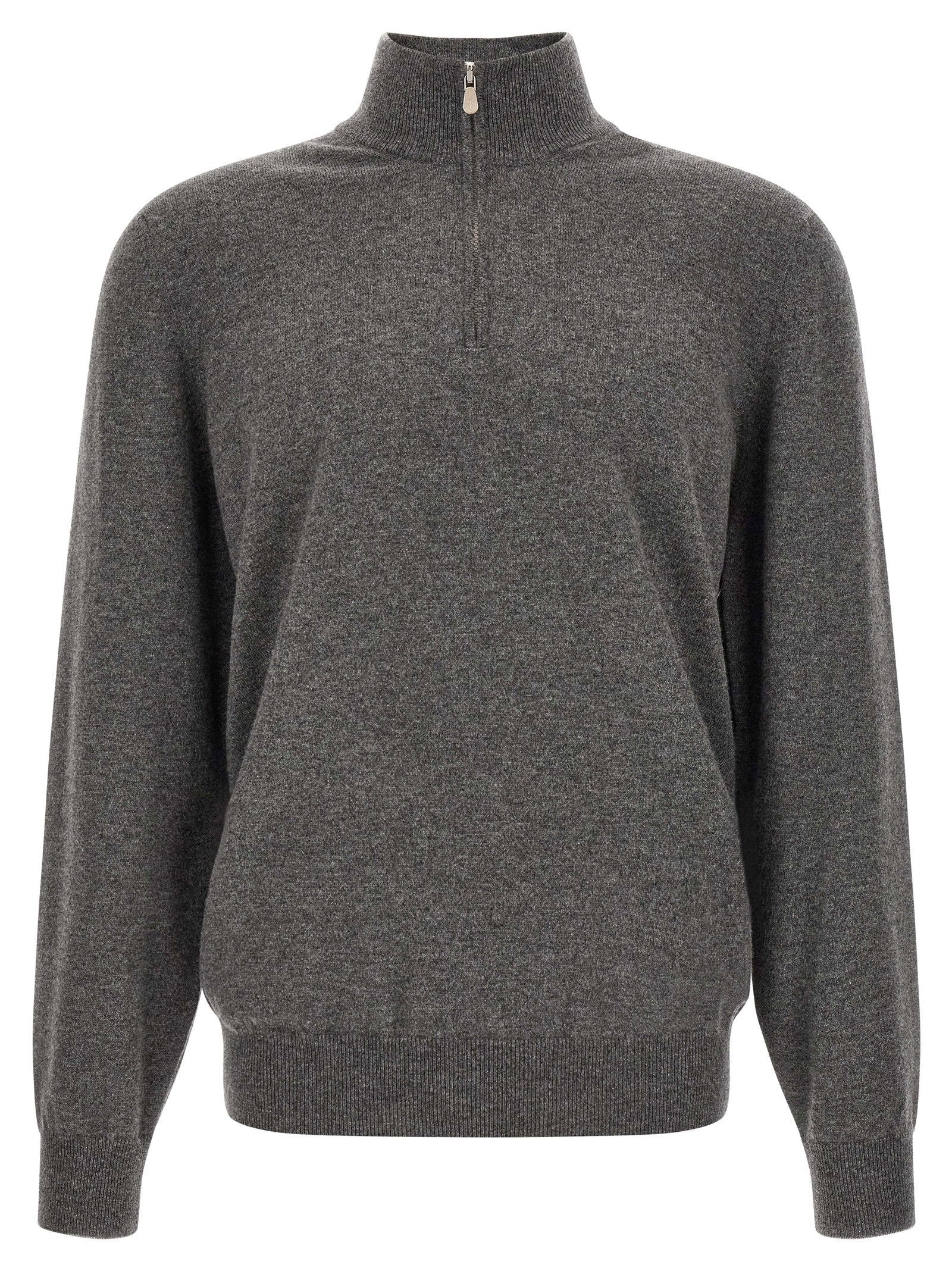 Brunello Cucinelli Half-Zip Cashmere Sweater — Gray