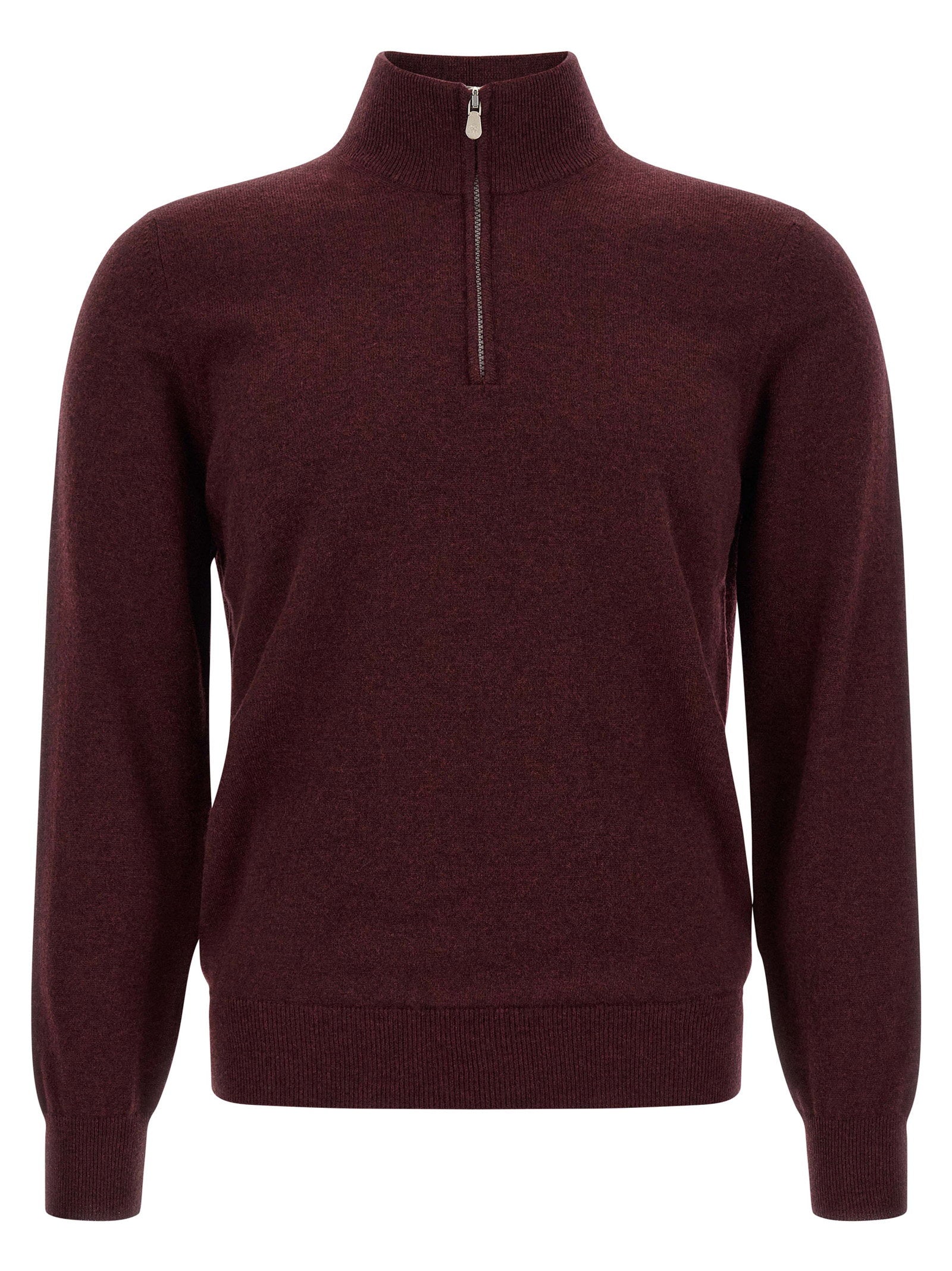 Brunello Cucinelli Half-Zip Cashmere Sweater — Burgundy