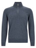 Brunello Cucinelli Half-Zip Cashmere Sweater — slate blue