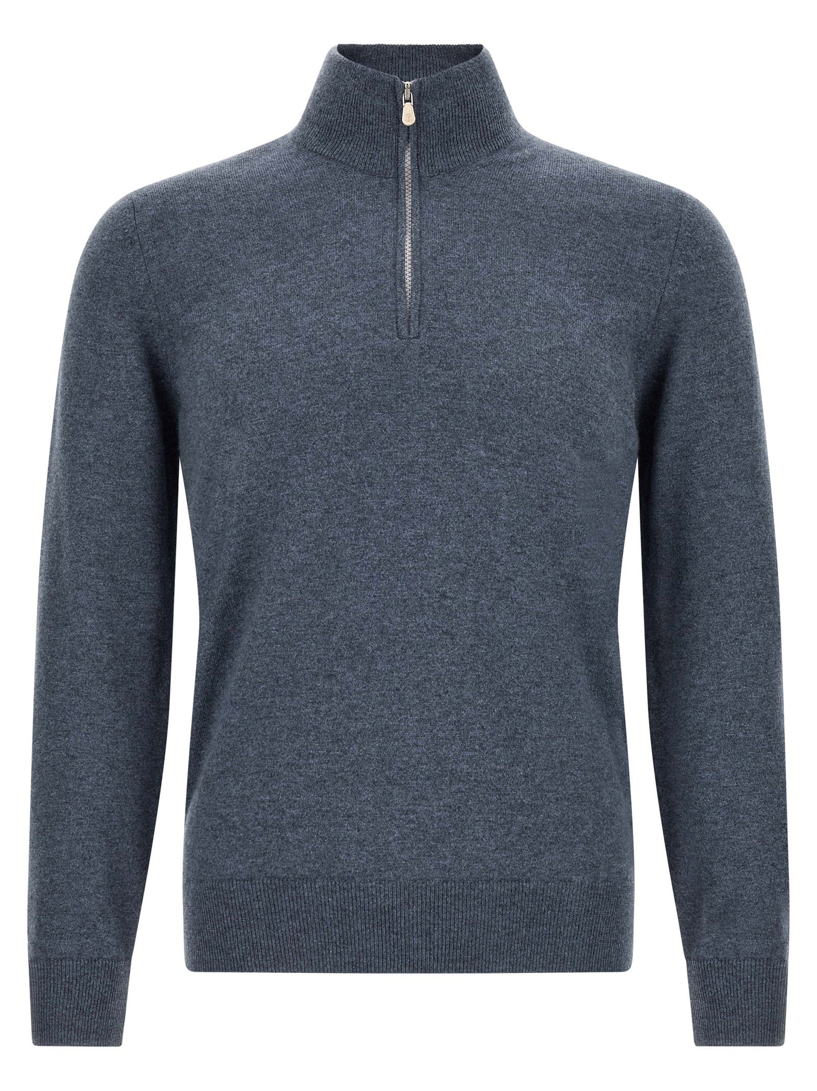 Brunello Cucinelli Half-Zip Cashmere Sweater — slate blue