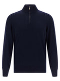 Brunello Cucinelli Half-Zip Cashmere Sweater — Navy