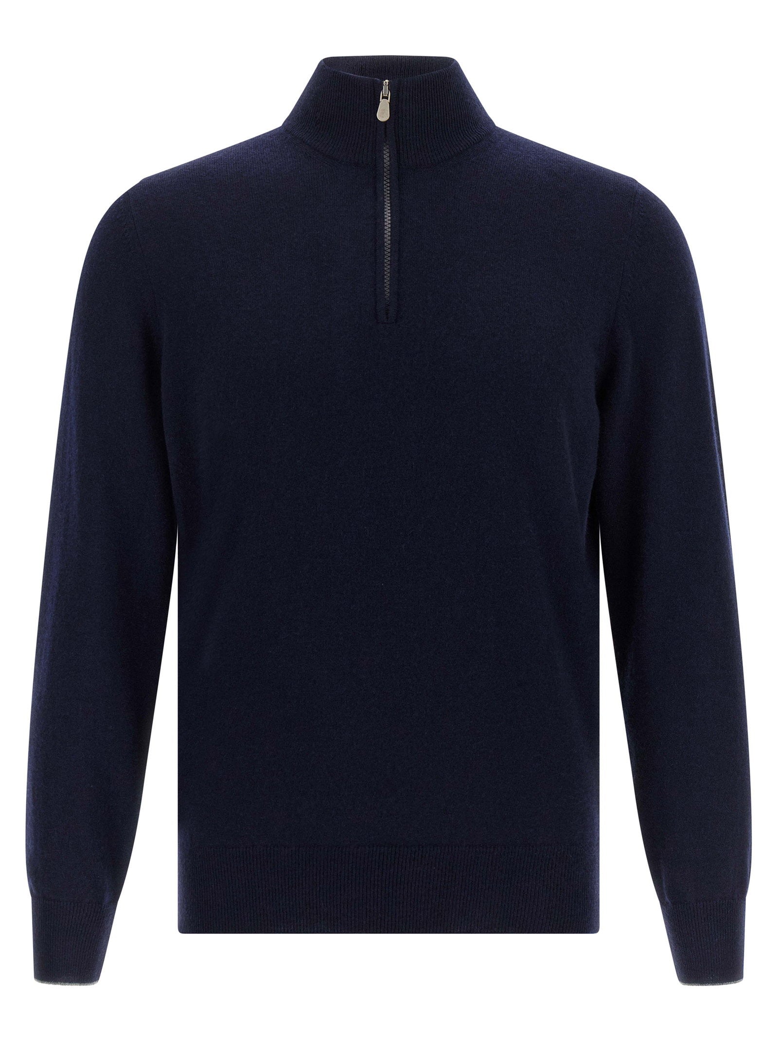 Brunello Cucinelli Half-Zip Cashmere Sweater — Navy