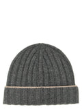 Brunello Cucinelli Ribbed Cashmere Beanie — Grey