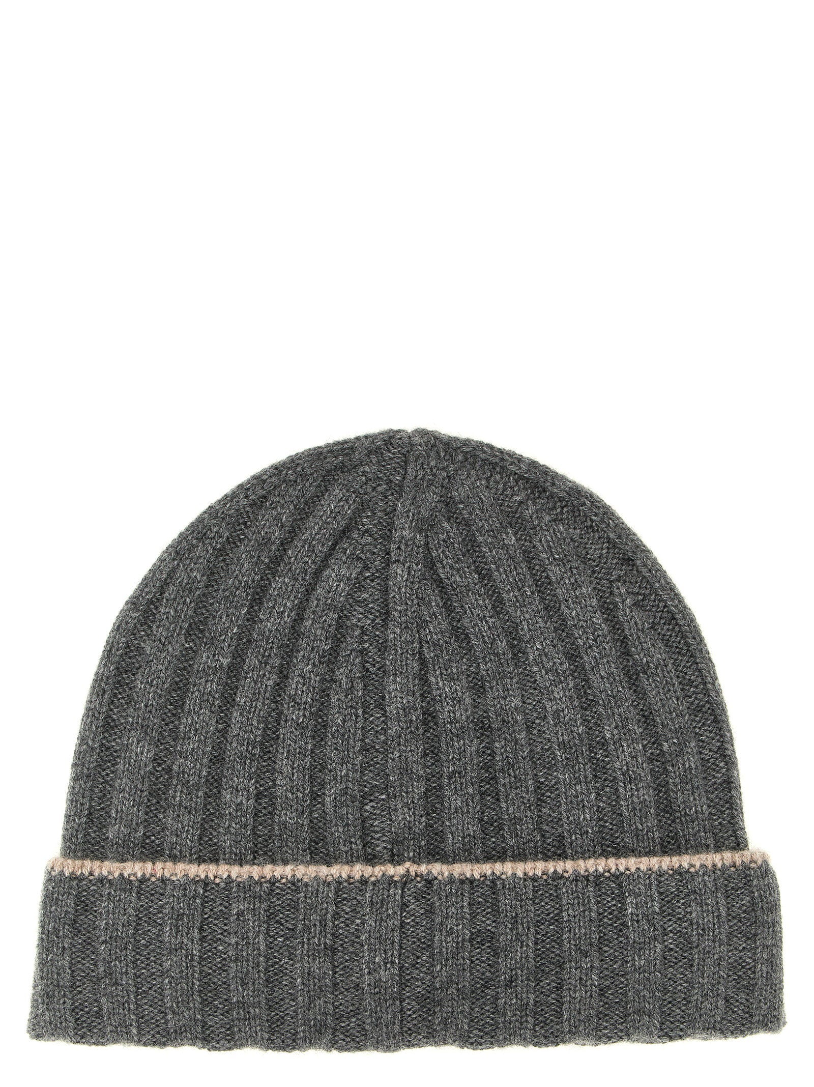 Brunello Cucinelli Ribbed Cashmere Beanie — Grey