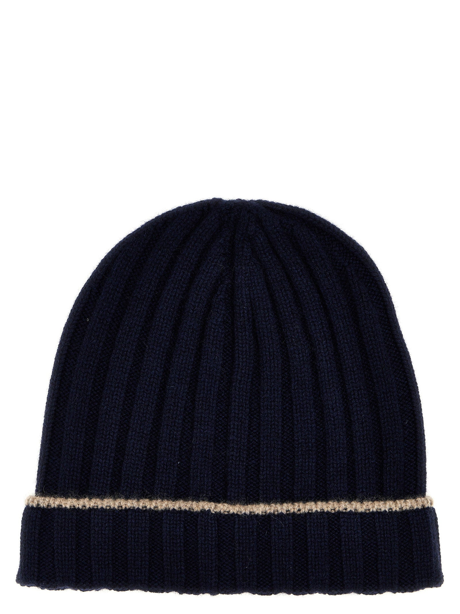 Brunello Cucinelli Ribbed Cashmere Beanie — Navy