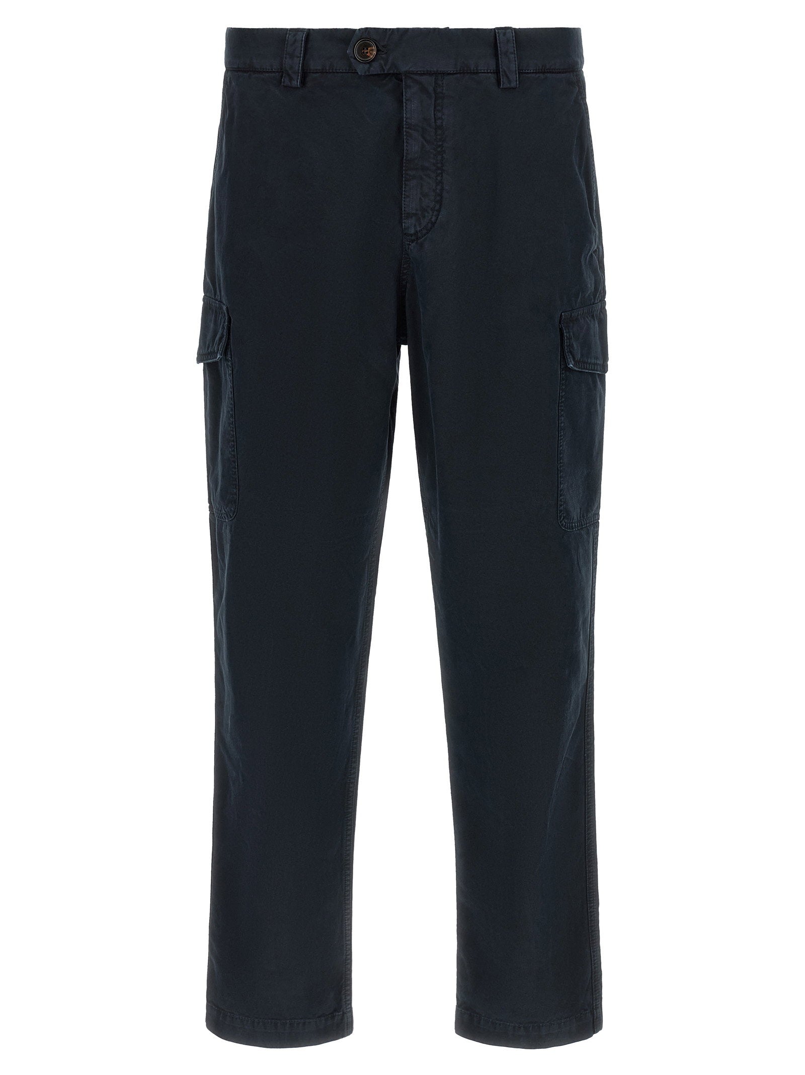 Brunello Cucinelli Garment-Dyed Cotton Cargo Pants — Navy