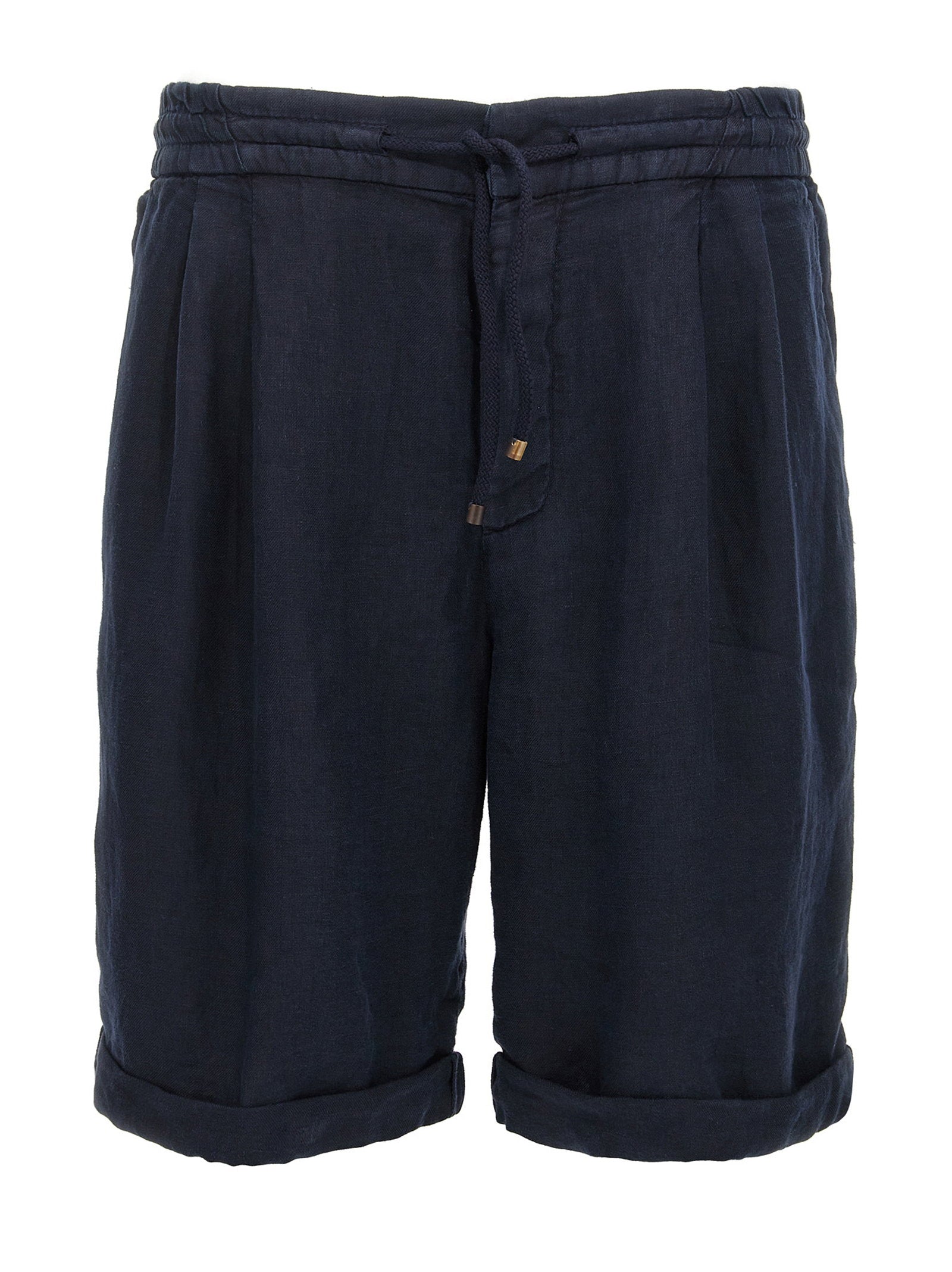 Brunello Cucinelli Garment-Dyed Linen Bermudas — Navy
