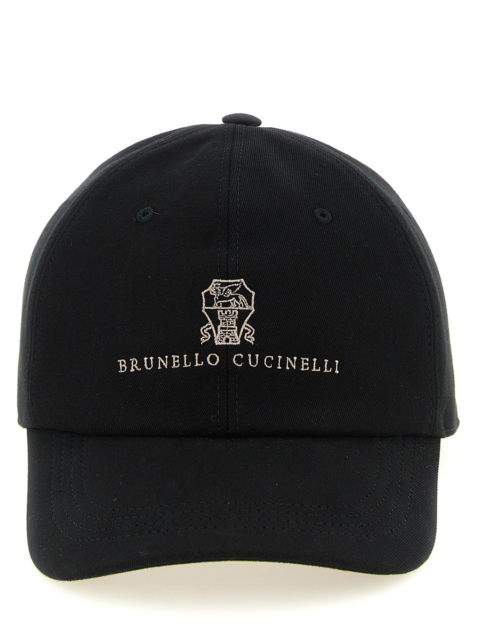 Brunello Cucinelli Embroidered Coat of Arms Baseball Cap — Black